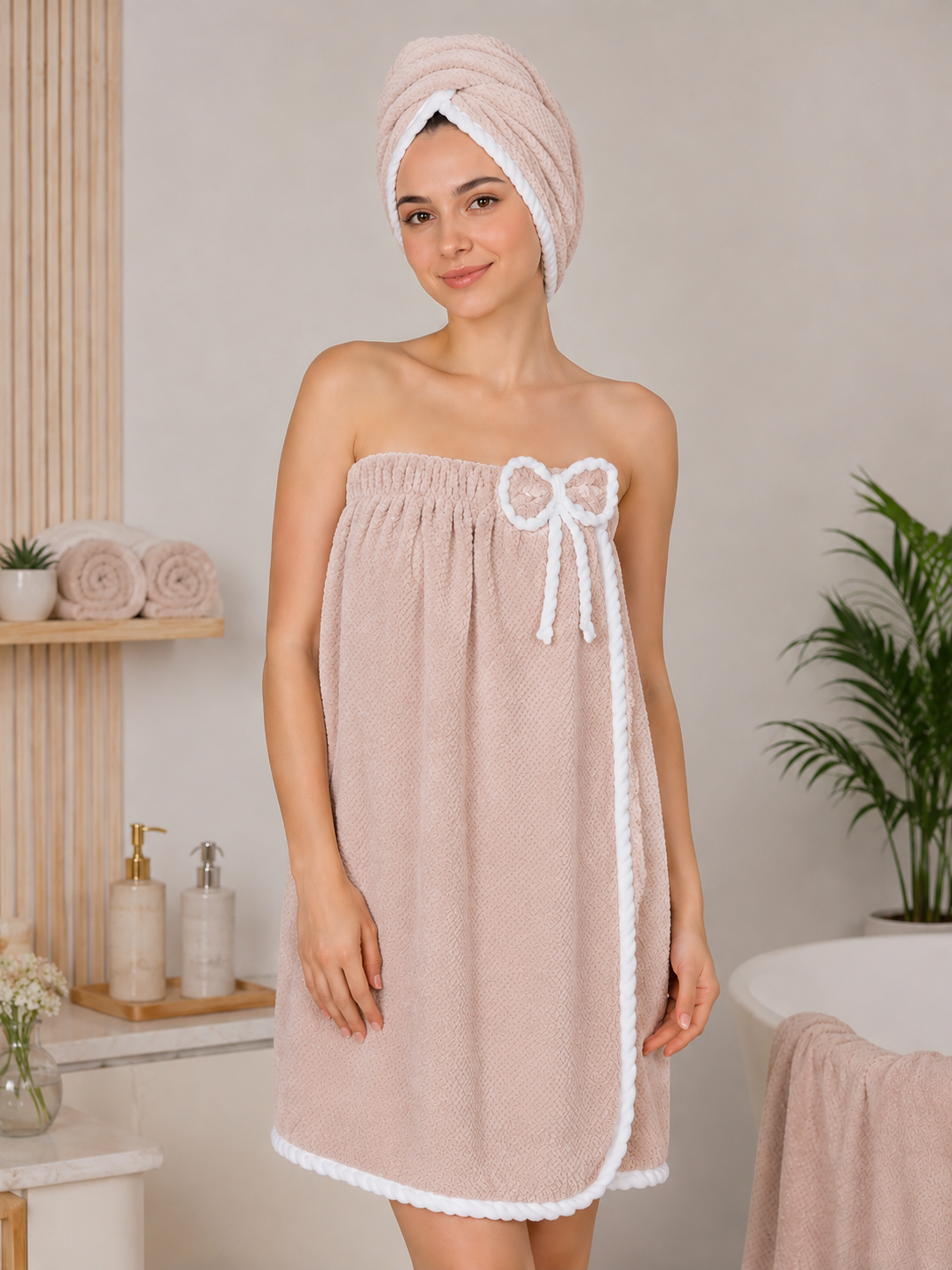 Plain Microfiber Sortie De Bain "White Borders"
