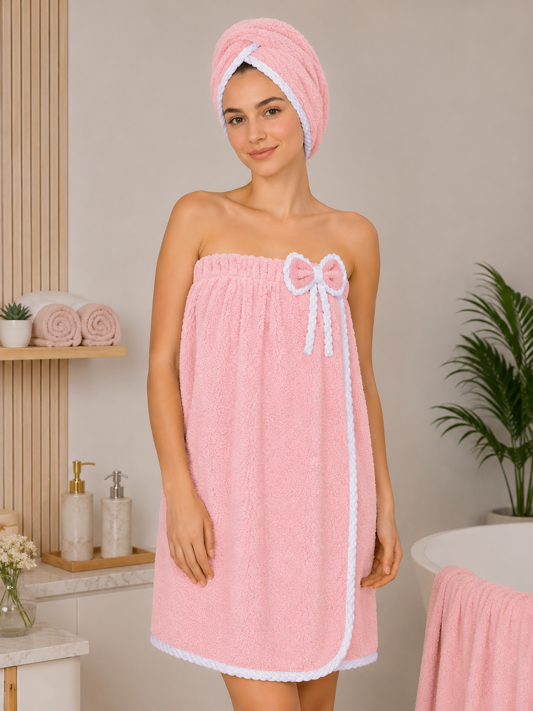 Plain Microfiber Sortie De Bain "White Borders"