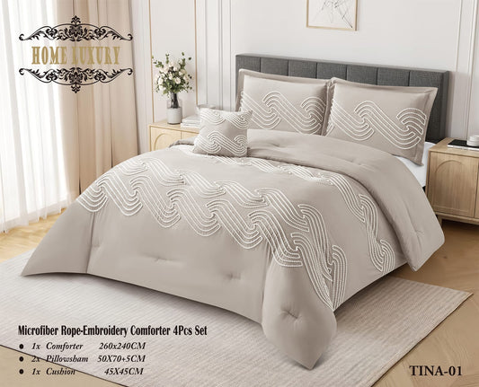 Microfiber Rope Embroidery Comforter 4 Pcs Set - Home Luxury