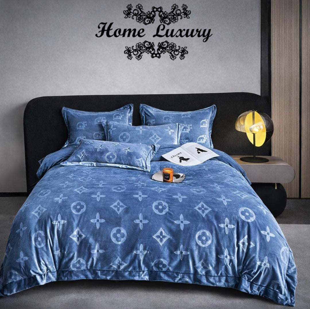 Jacquard "LV" Velvet Double Bed Set - Home Luxury