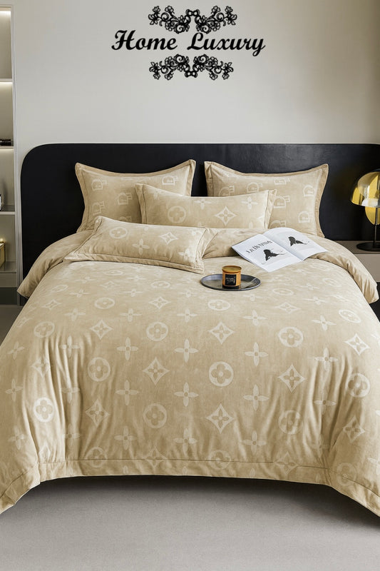 Jacquard "LV" Velvet Double Bed Set - Home Luxury
