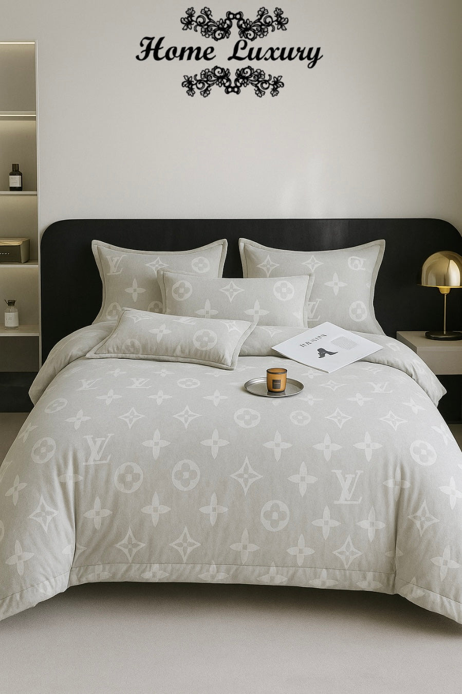 Jacquard "LV" Velvet Double Bed Set - Home Luxury