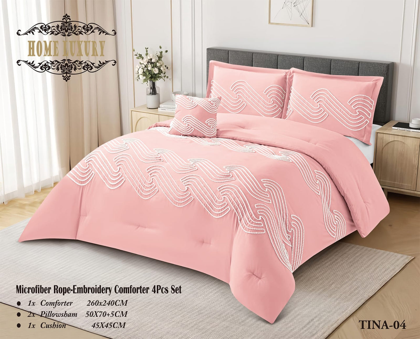 Microfiber Rope Embroidery Comforter 4 Pcs Set - Home Luxury