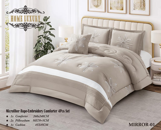 Microfiber Flower Embroidery Comforter 4 Pcs Set - Home Luxury