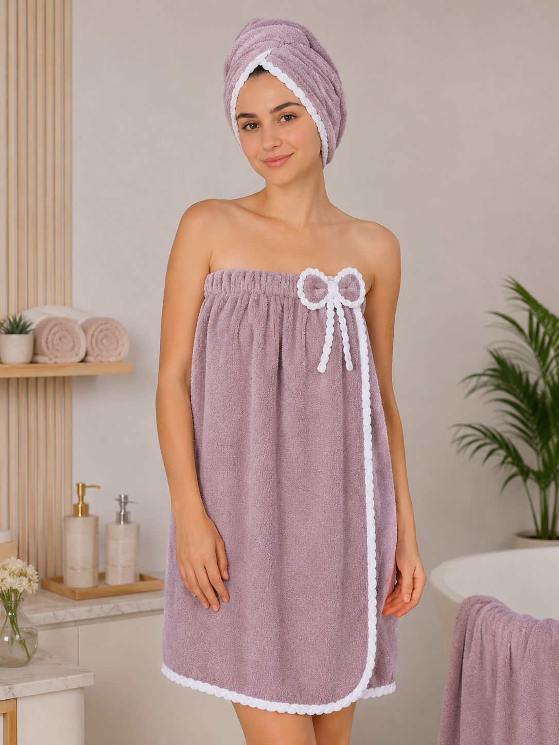 Plain Microfiber Sortie De Bain "White Borders"