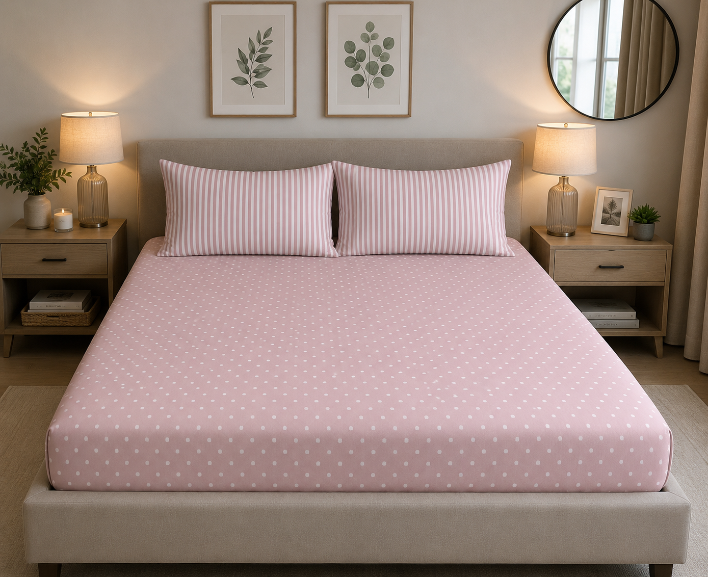 Stripes & Dots Fitted Sheet King - Cannon