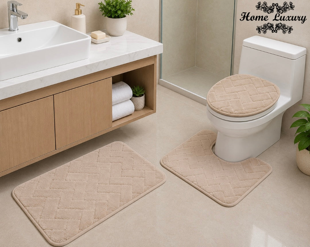 Plain Jacquard Bathmat Set - Home Luxury