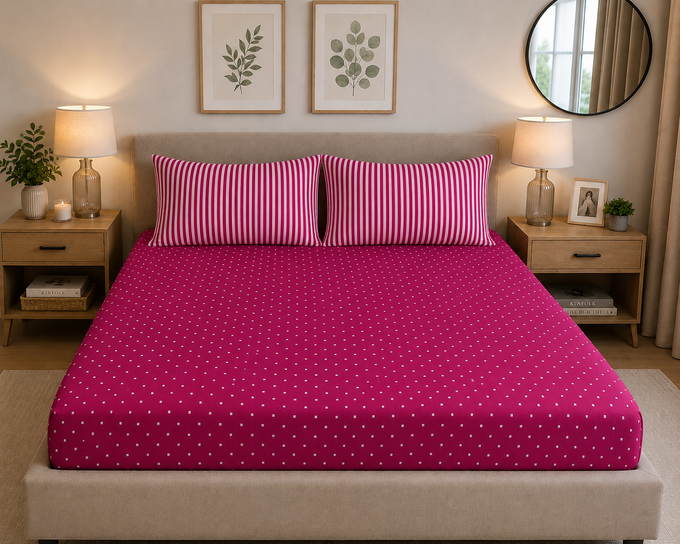 Stripes & Dots Fitted Sheet King - Cannon