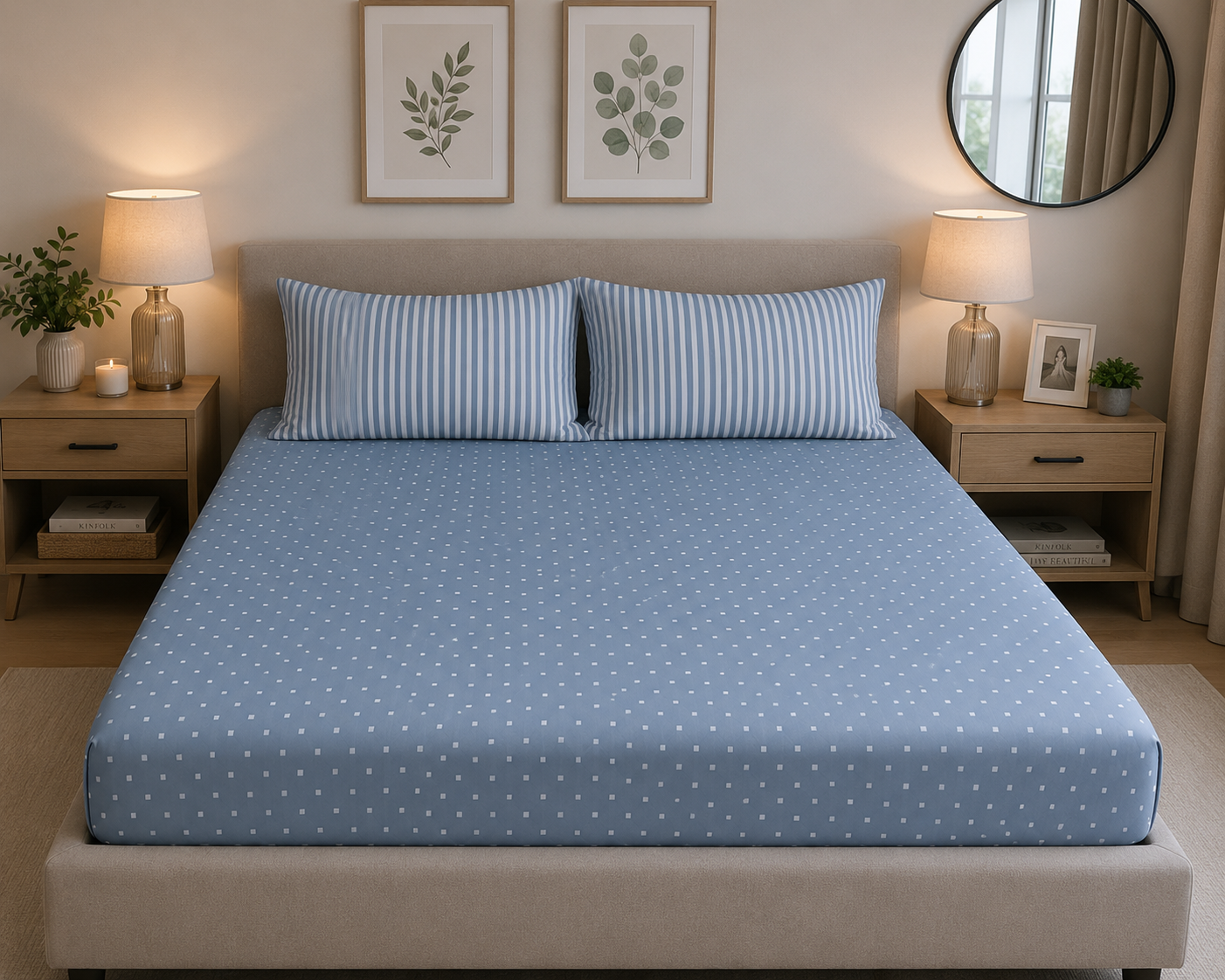 Stripes & Dots Fitted Sheet King - Cannon