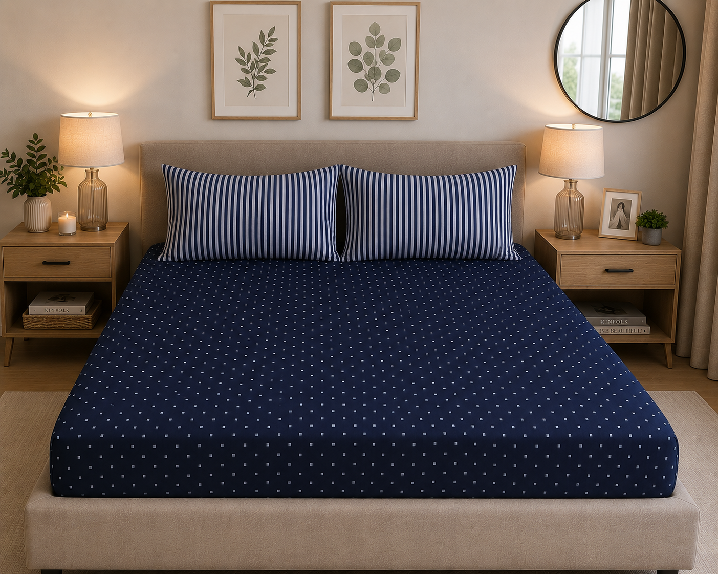 Stripes & Dots Fitted Sheet King - Cannon