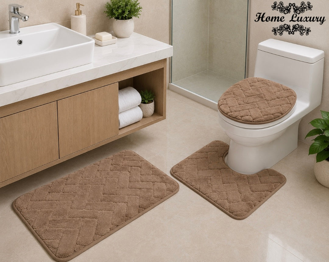 Plain Jacquard Bathmat Set - Home Luxury