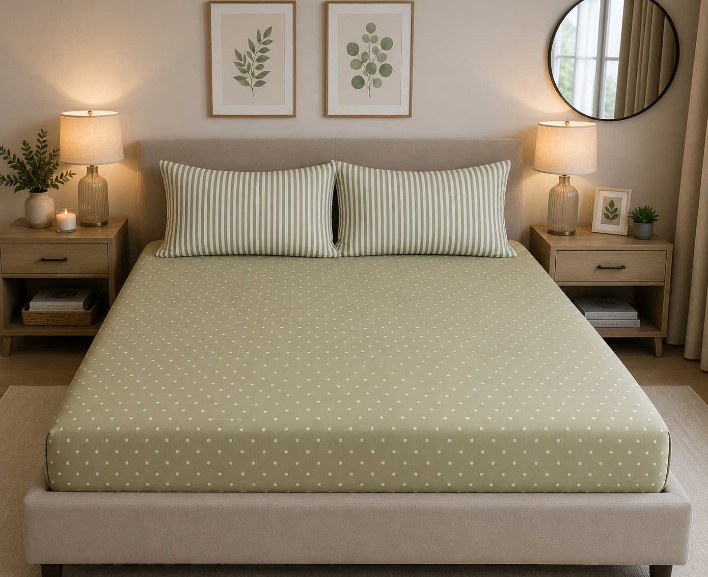 Stripes & Dots Fitted Sheet King - Cannon