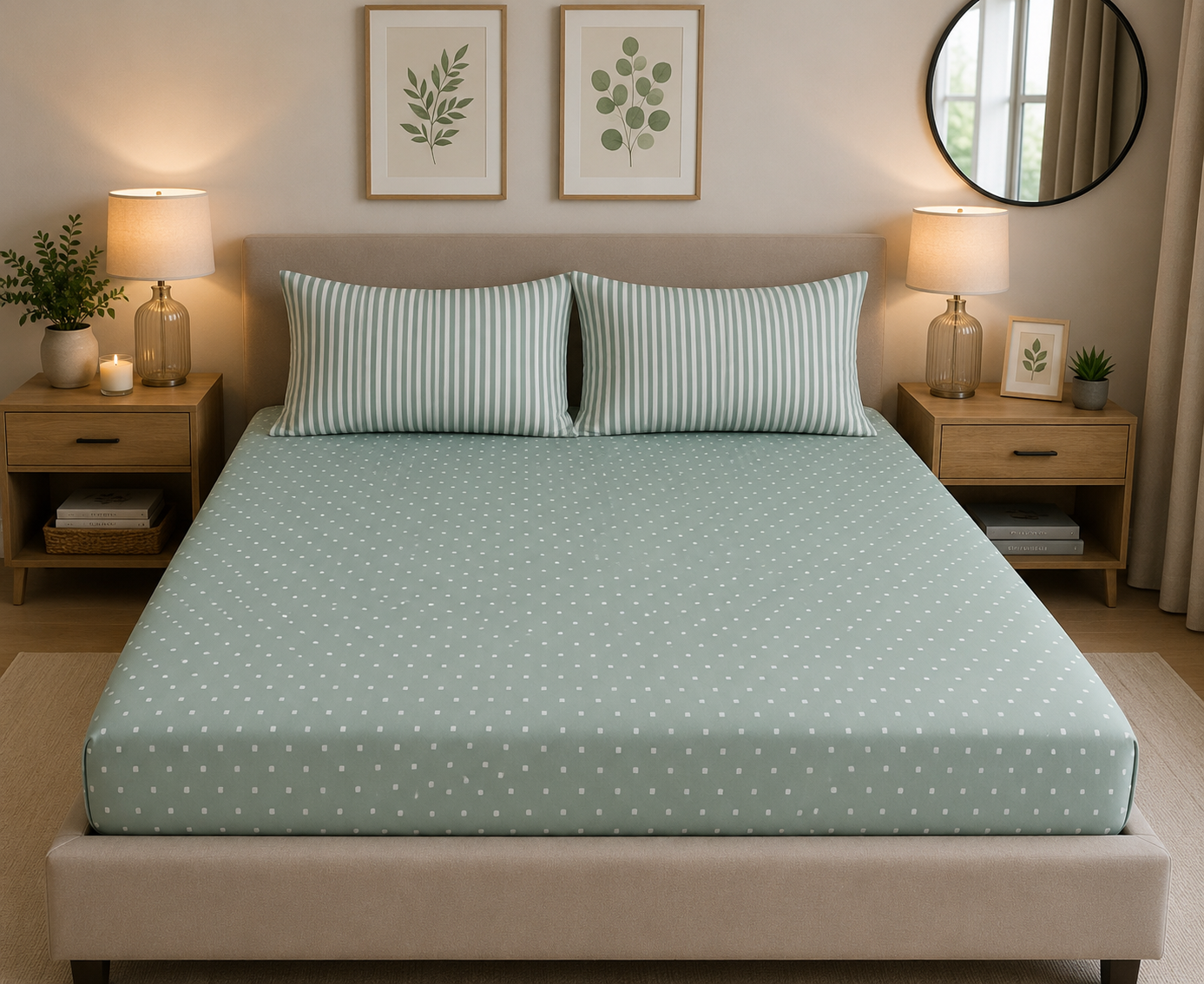 Stripes & Dots Fitted Sheet King - Cannon